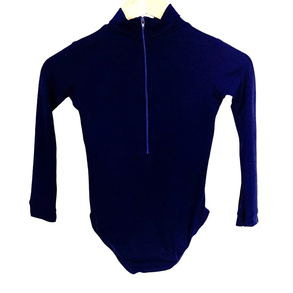J.B. Bloomers Navy Youth Small Mockneck Long Sleeve Bodysuit Leotard Zip Back